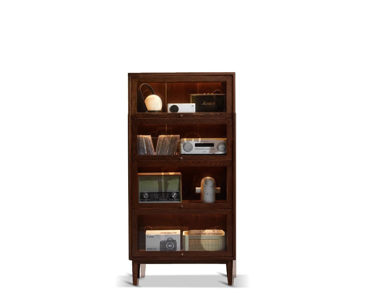 Glass flip door Bookcase, Side Cabinet Black Walnut, Oak solid wood"