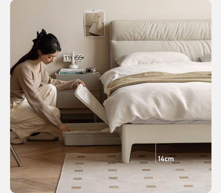 Poplar Solid Wood Technology Fabric Bed Cream Style<