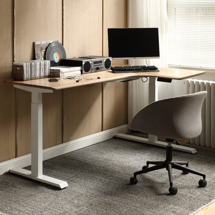 Ash Solid Wood Corner Desk Electric Lift L-shaped Corner Office Desk "