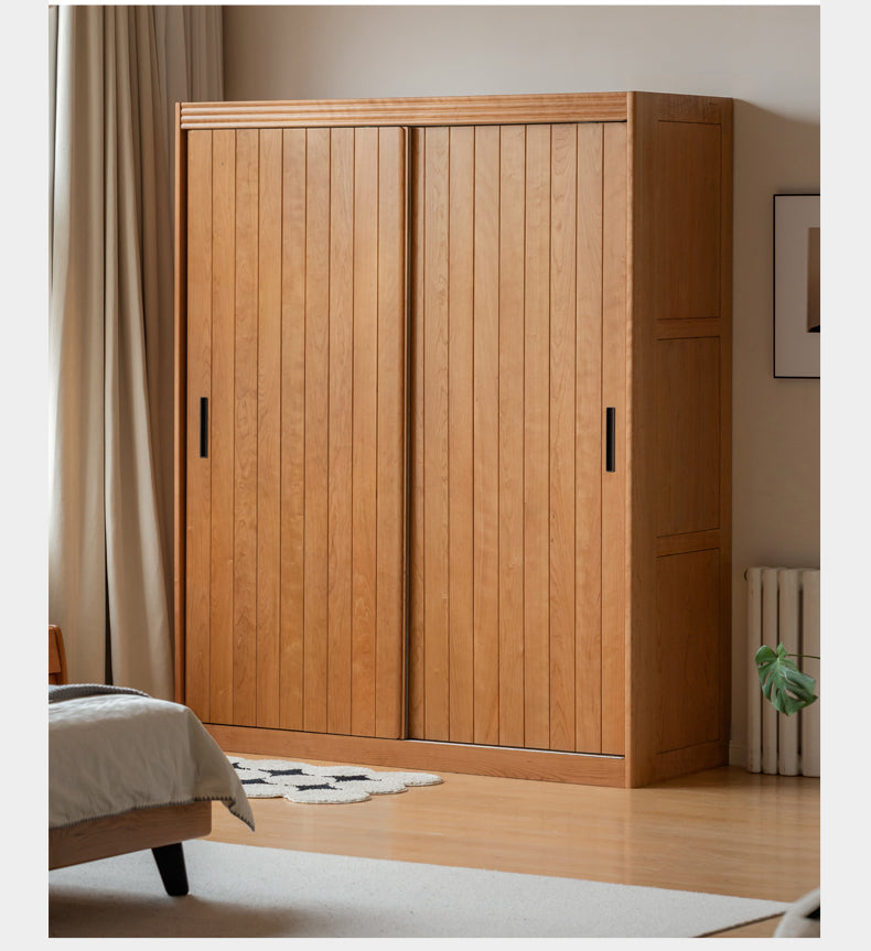 Cherry wood retro wardrobe sliding door: