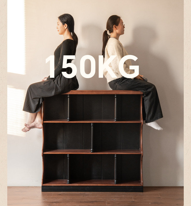 Solid RubberWood French Retro Bookcase with Storage Cabinet