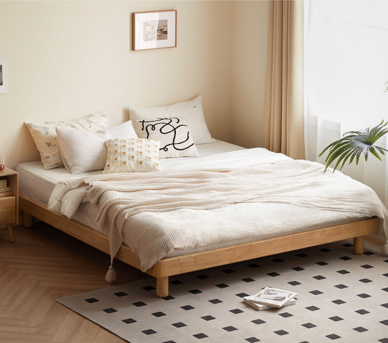 Pine Solid Wood Minimalist platform bed, headboard-free bed