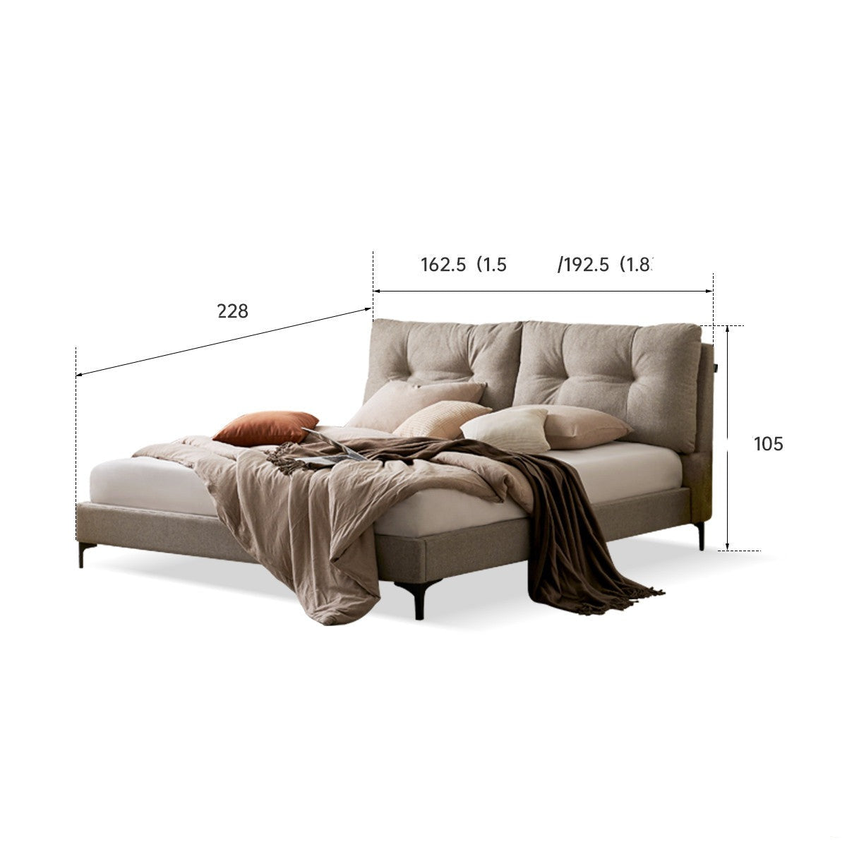 Lightweight luxury fabric bed made of wood"