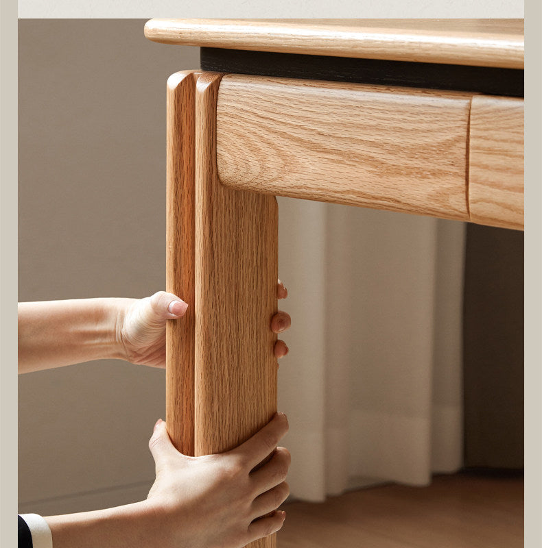 Oak, Ash Solid Wood Modern Minimalist Office Desk with Drawers