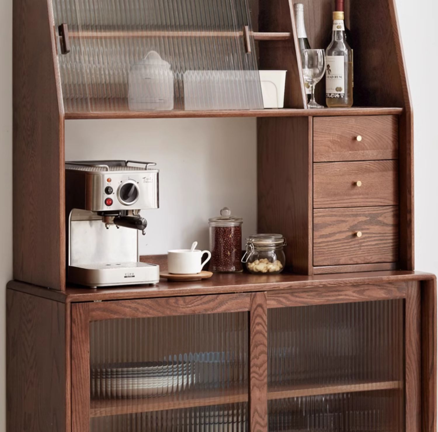 Oak solid wood integrated wall-mounted high Nordic sideboard