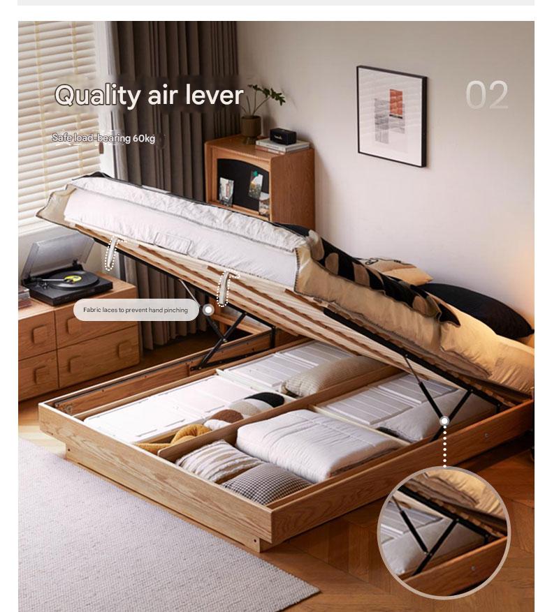 Oak solid wood platform bed, headboard-free bed suspension bed.