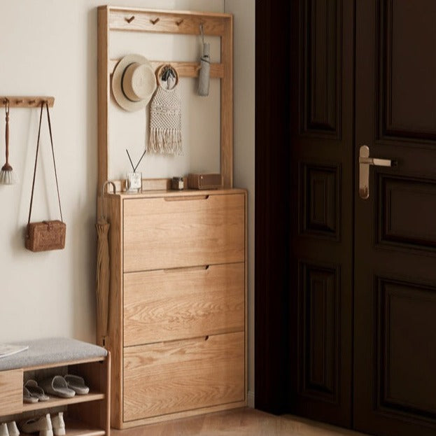 Oak solid wood ultra-thin shoe cabinet home door entry porch cabinet"
