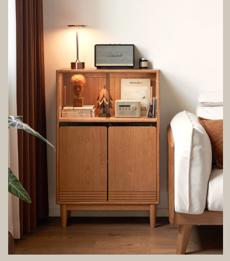 Cherry Solid Wood Wall-Mounted Side Cabinet Modern Minimalist Style