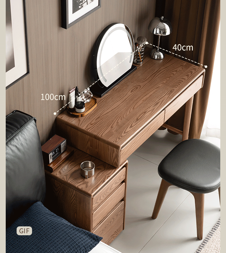 Ash Solid Wood Modern Vanity Table with Extendable Feature