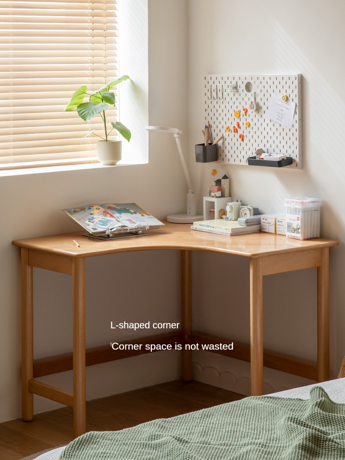 Beech solid wood study corner desk,  L- shaped desk"
