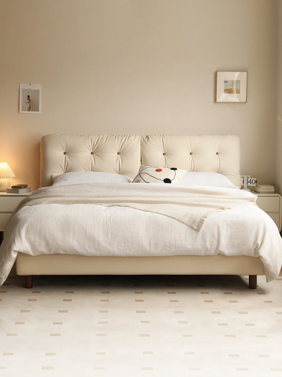 Organic Leather Art Bed Cream Cloud Soft _)