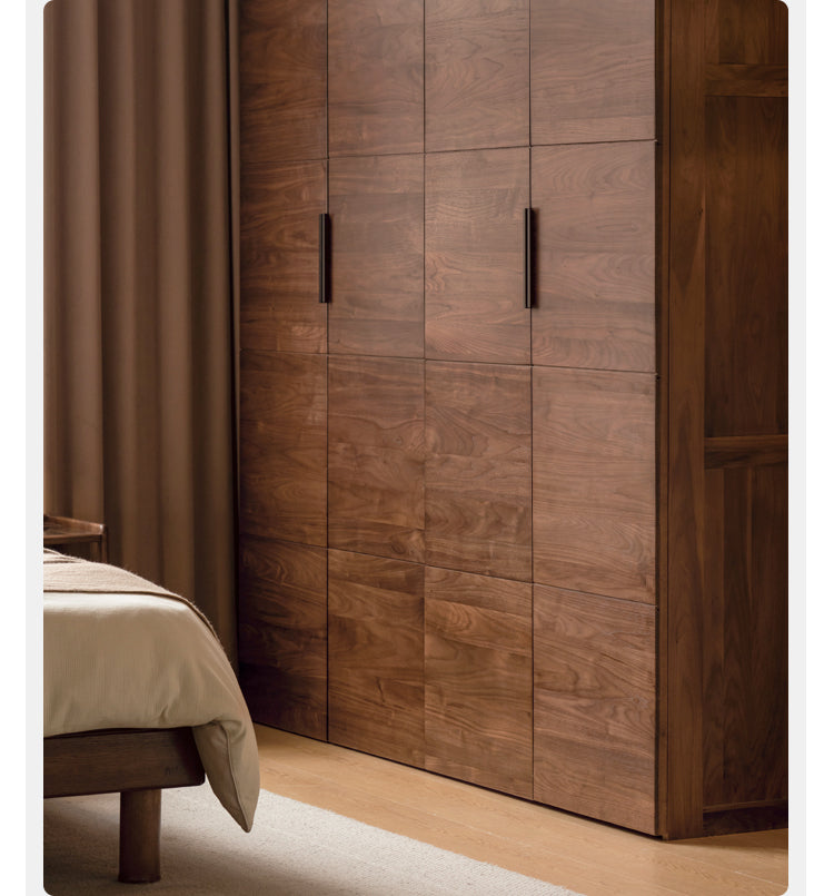 Black Walnut Solid Wood Wardrobe Combination Storage Cabinet