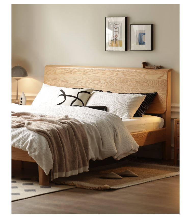 Ash, Oak solid wood bed Nordic modern simple bed