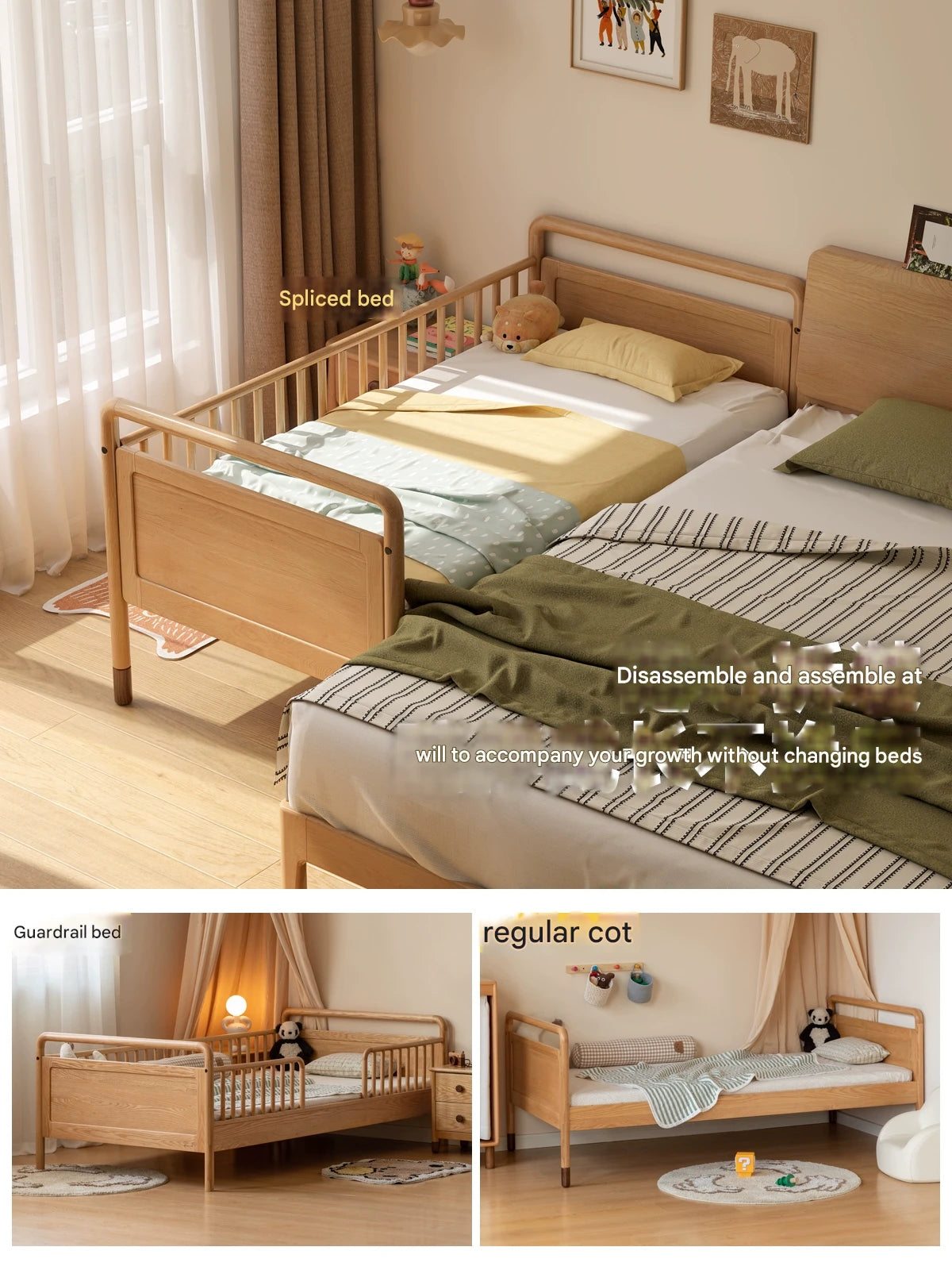 Oak solid wood multi-functional Toddler Bed<