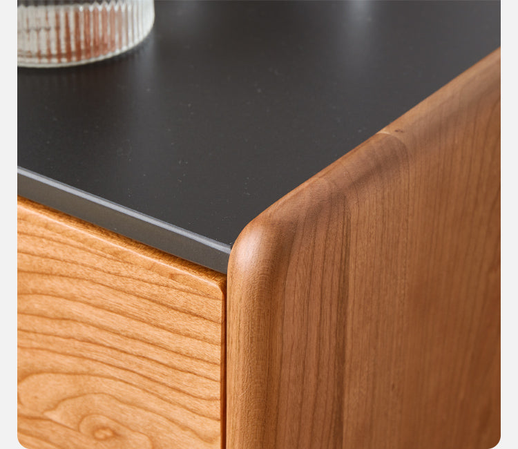 Cherry wood black slate nightstand storage cabinet-