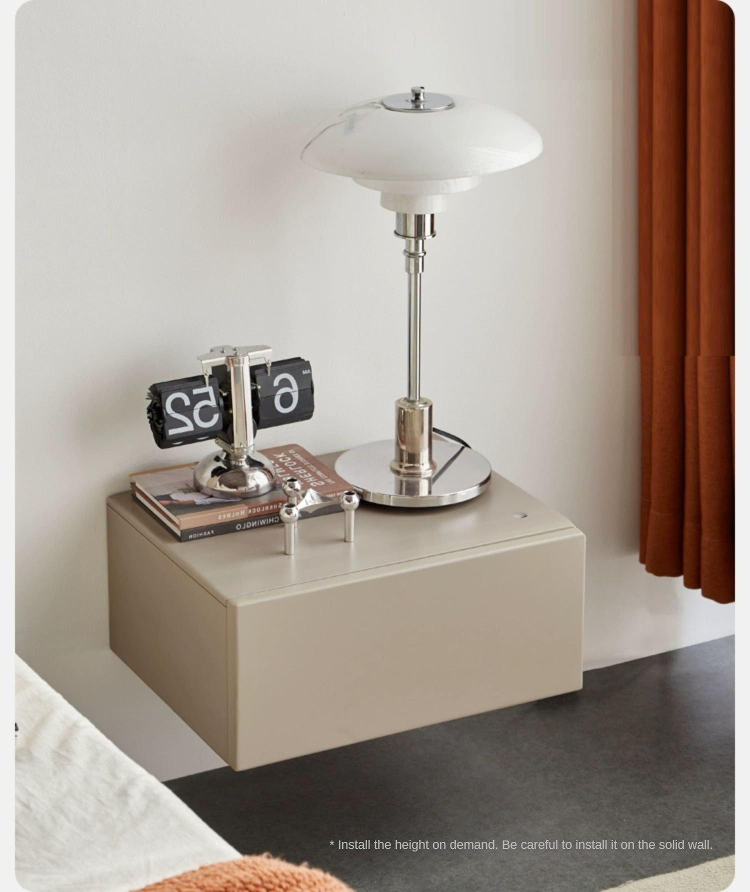 Poplar solid wood light luxury hanging suspended nightstand"