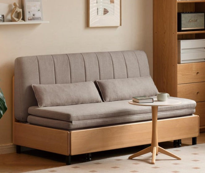 Beech solid wood retractable fabric sofa bed)