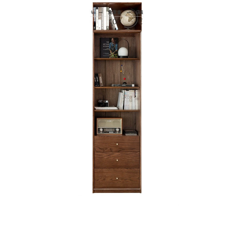 Oak solid wood dust-proof glass door wall floor-to-ceiling bookshelf<