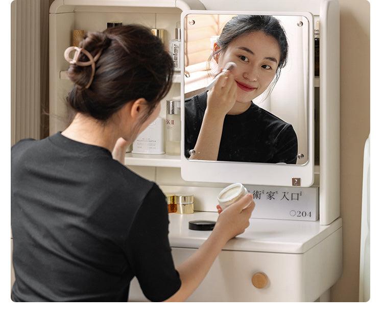 Poplar Solid Wood Cream Style Dressing Table With Makeup Mirror