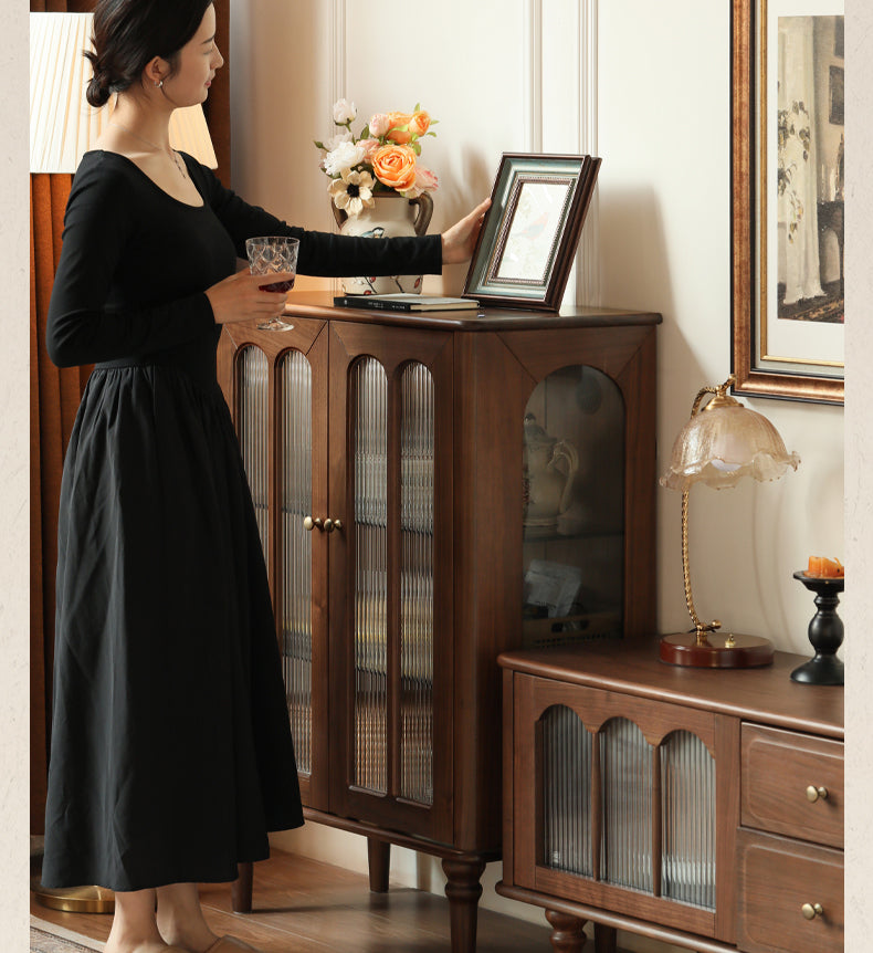 Black Walnut Solid Wood Retro Side Cabinet