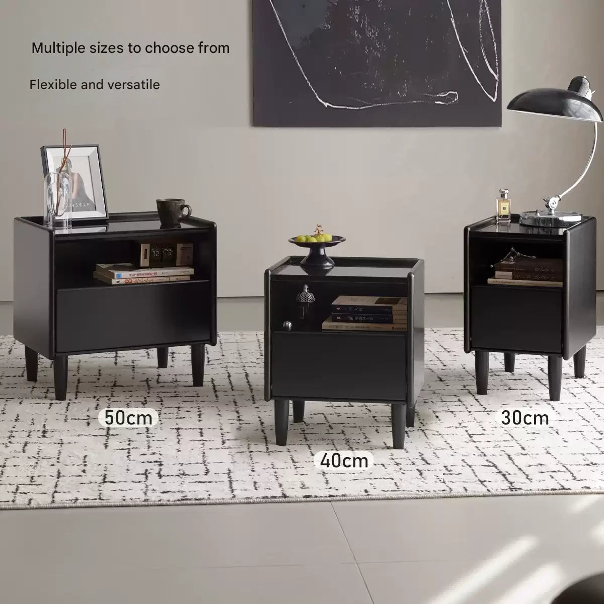Rubber Solid Wood Modern Black Nightstand