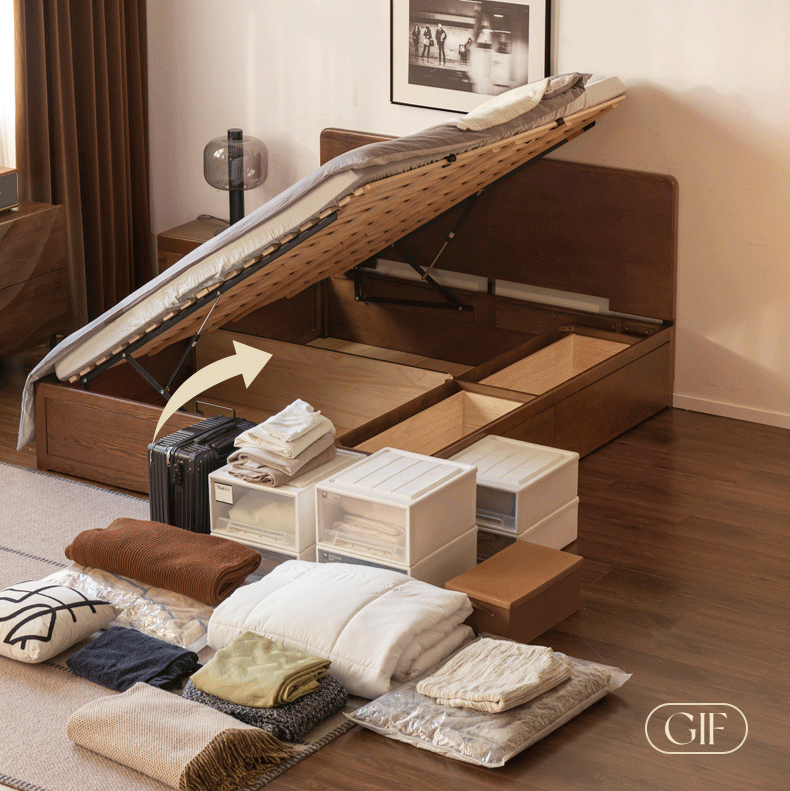 Oak Solid Wood Box Bed, Platform Box Bed, Headboard-Free Bed – Modern Minimalist Style