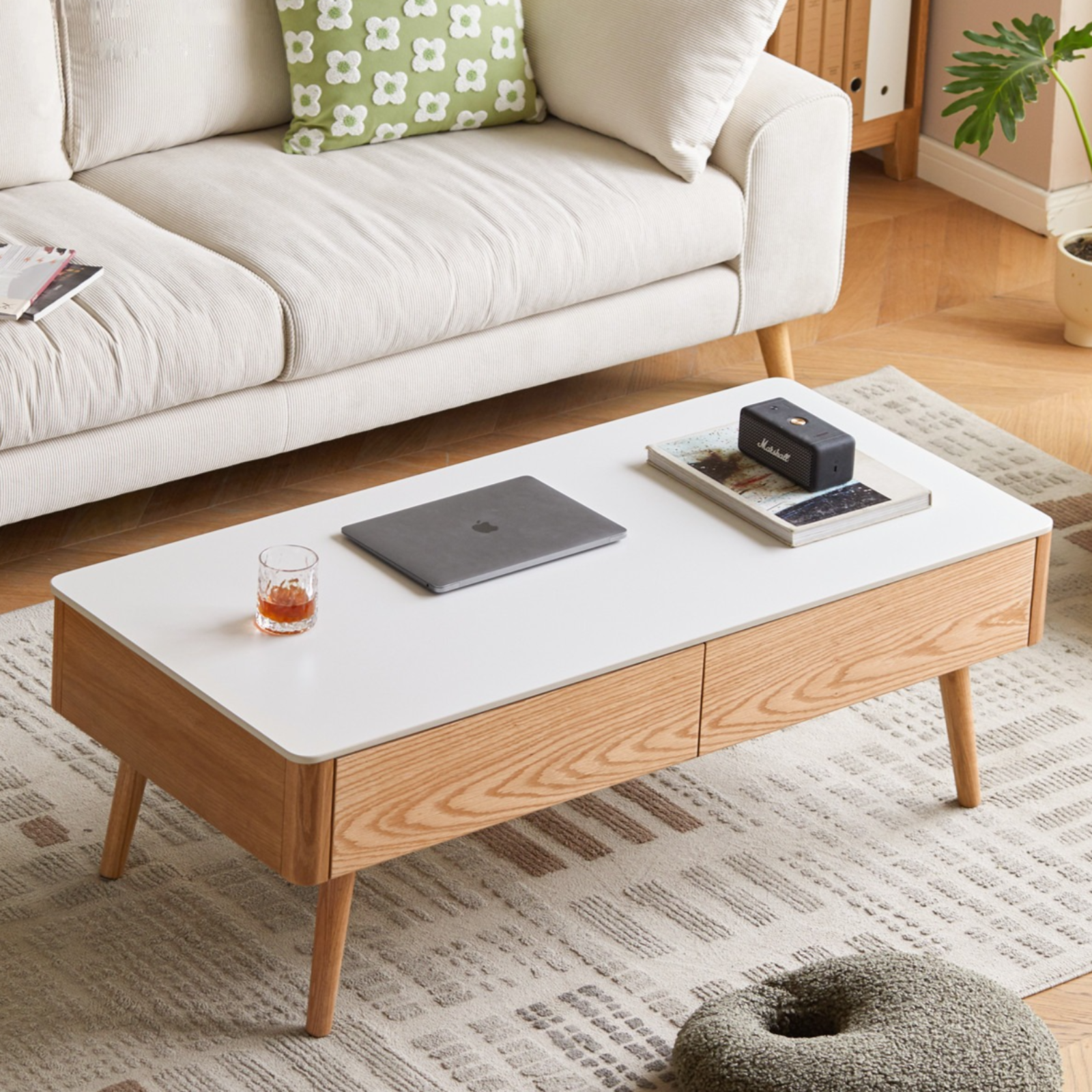 Oak, Beech Solid Wood Slate Coffee Table Simple Modern