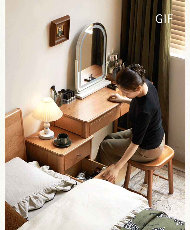 Cherry Solid Wood Medieval Style Retractable Vanity Table.