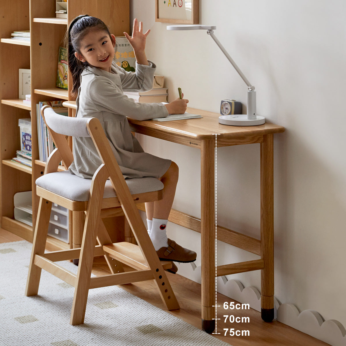 solid wood lifting study table student home writing table children s study desk oak narrow table