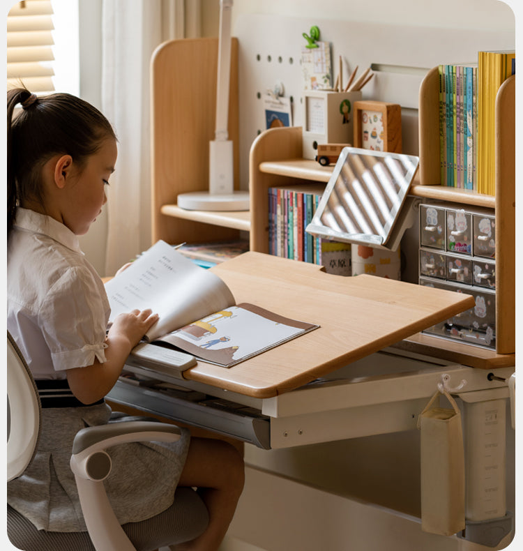 Beech solid wood children's liftable kids writing desk