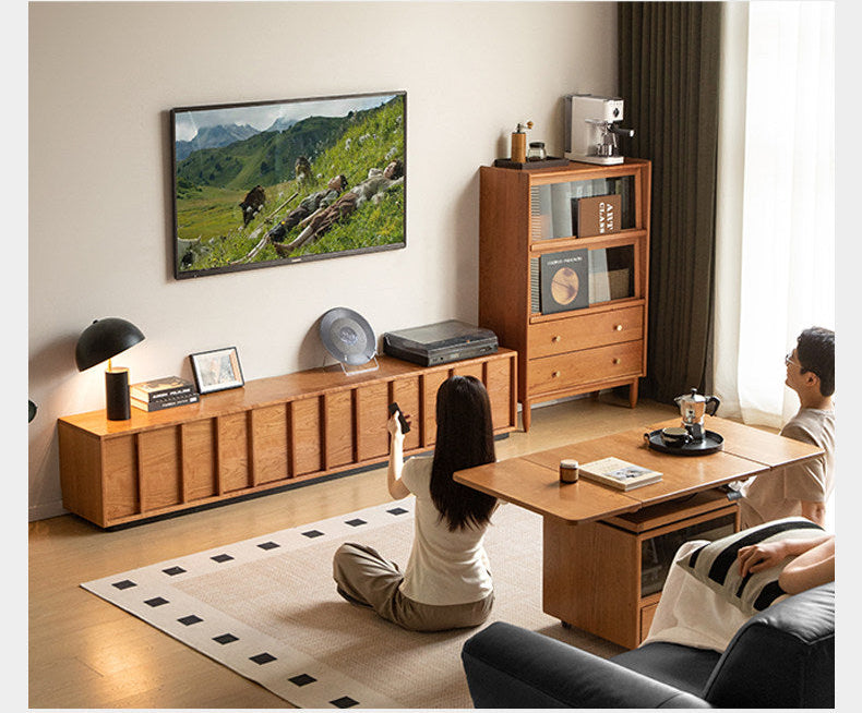 Cherry Solid Wood TV Stand with Simple Modern Storage Cabinet