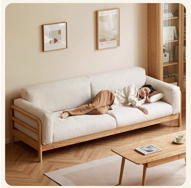 Oak Solid Wood Modern Straight Fabric Sofa