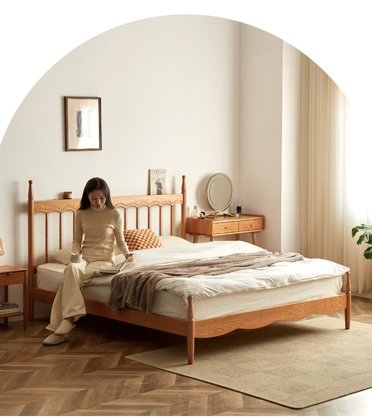 Cherry Solid Wood Modern French Retro Bed