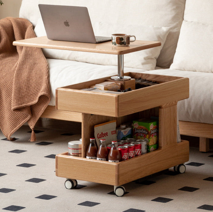 Oak Solid Wood Rotating Mobile Side Table