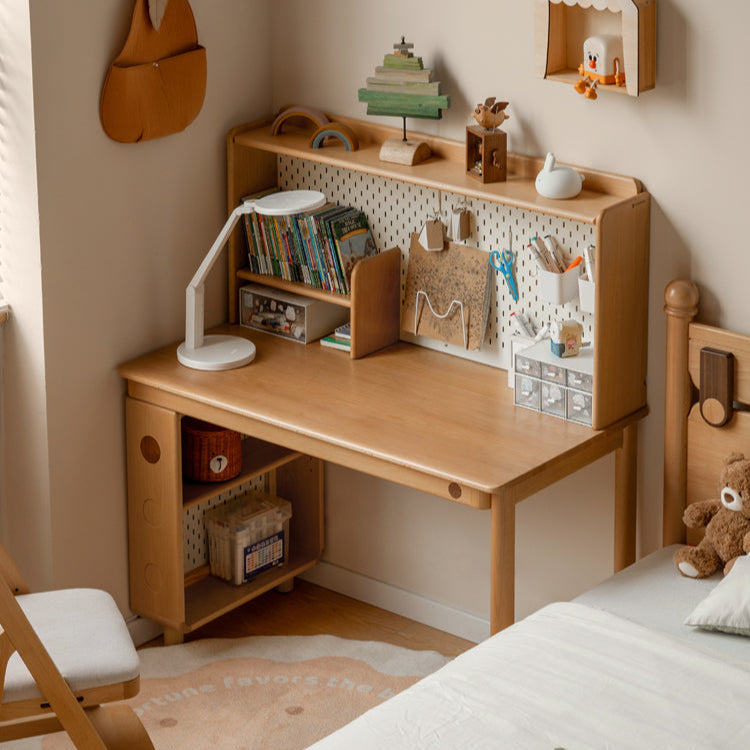 Solid Wood Children's Study Table Small Desk Bookshelf Integrated Table ...