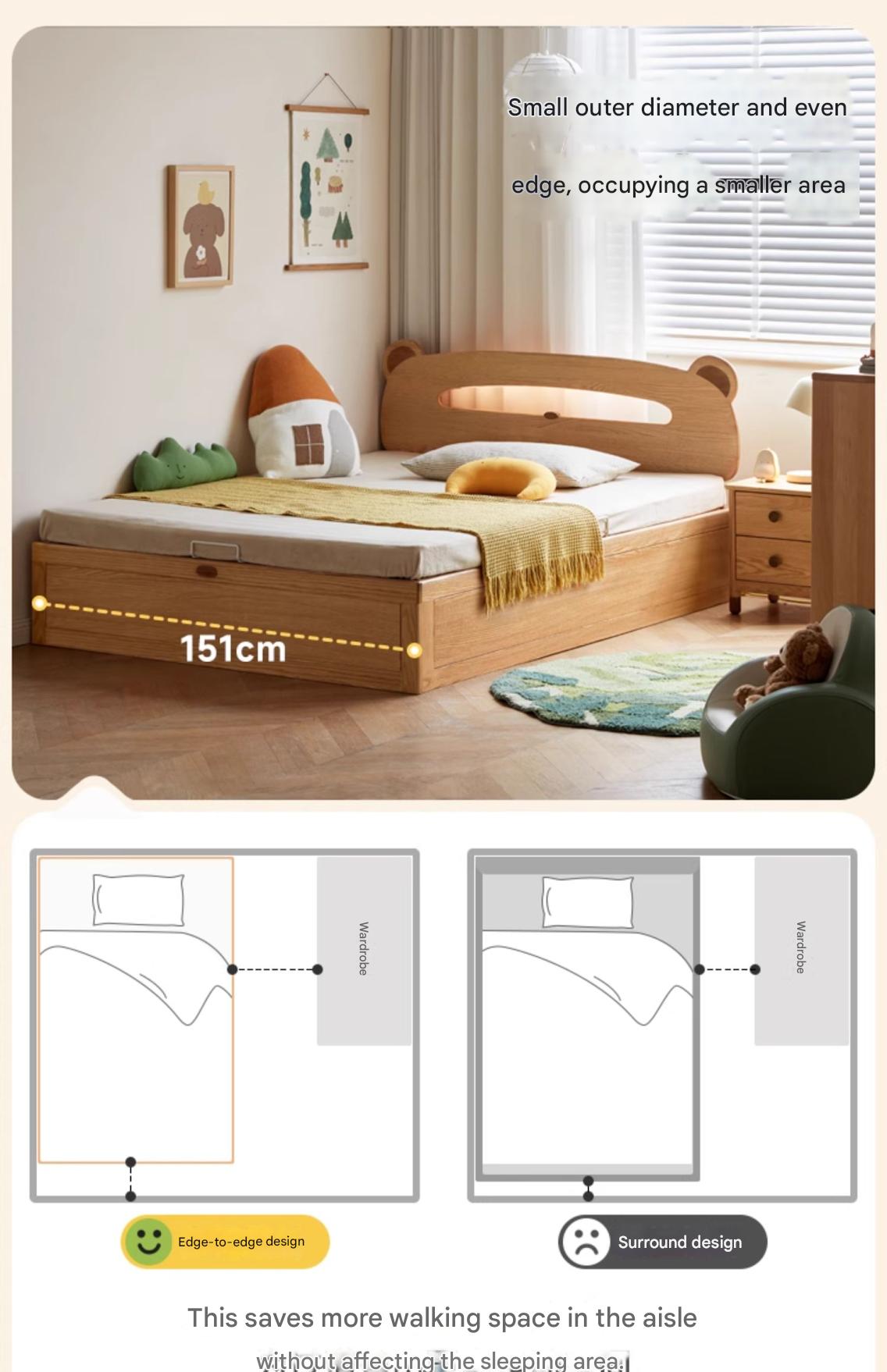 Oak, Beech solid wood Bear night light box bed<