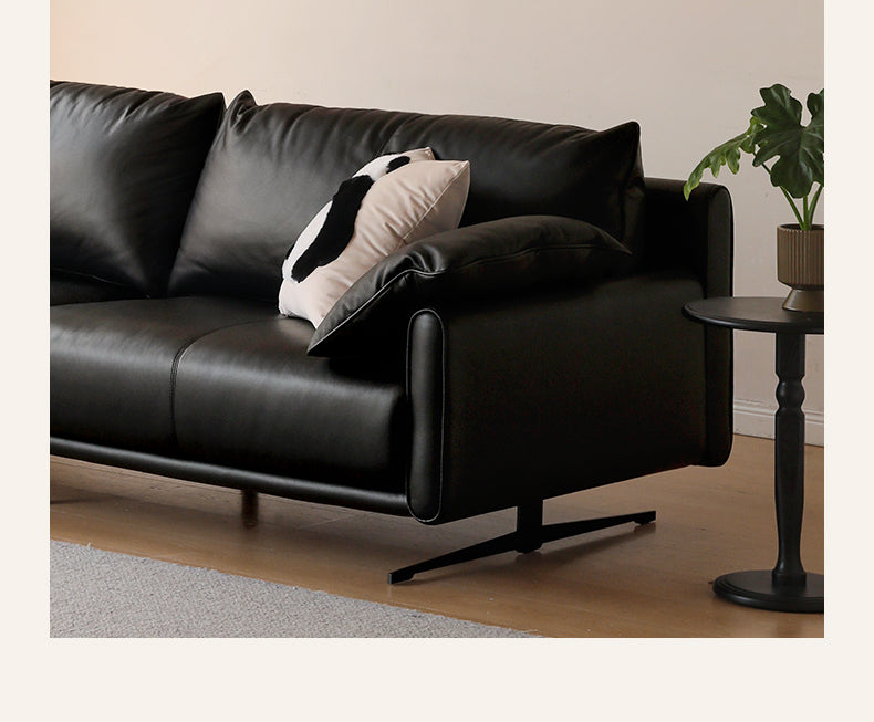 Leather sofa cowhide straight black Italian sofa