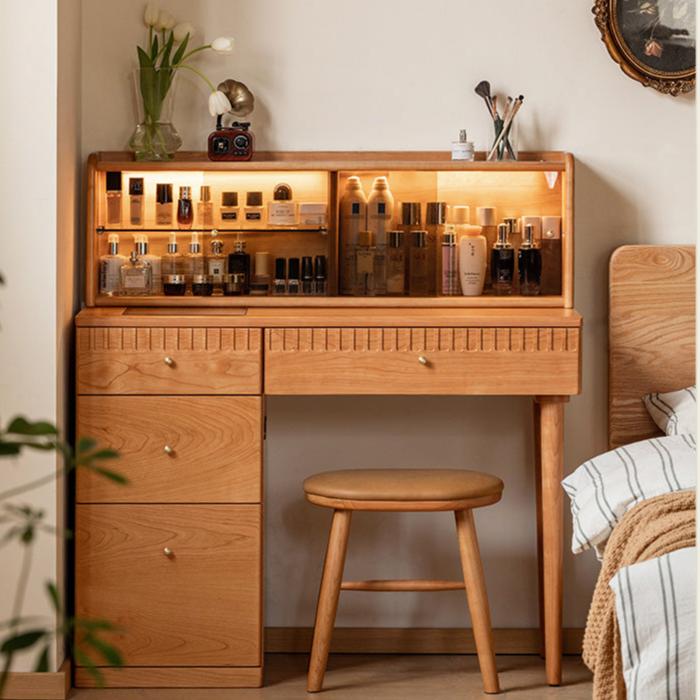 Cherry Wood Retro Dressing Table Cabinet Integrated