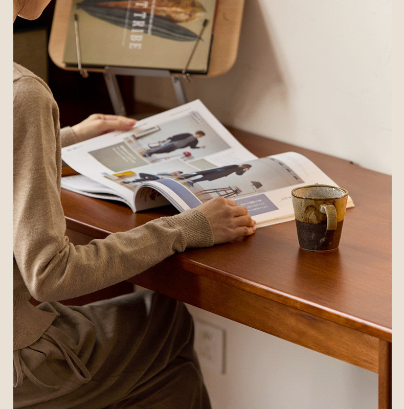 Poplar Solid Wood Retro Style Multifuntional Desk with Integrated Bookshelf