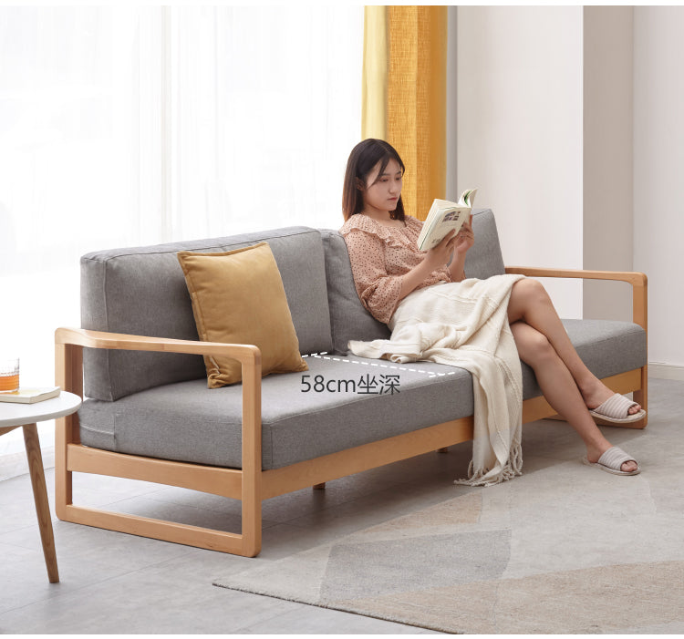 Beech solid wood new style straight fabric sofa)