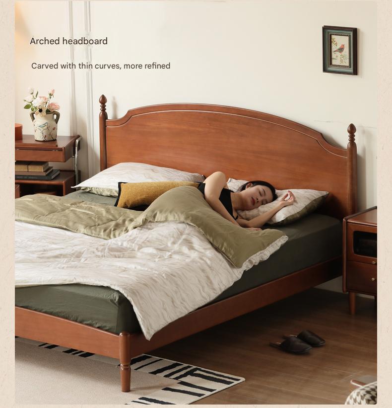 Poplar, Cherry Solid Wood French Retro Large Board Bed