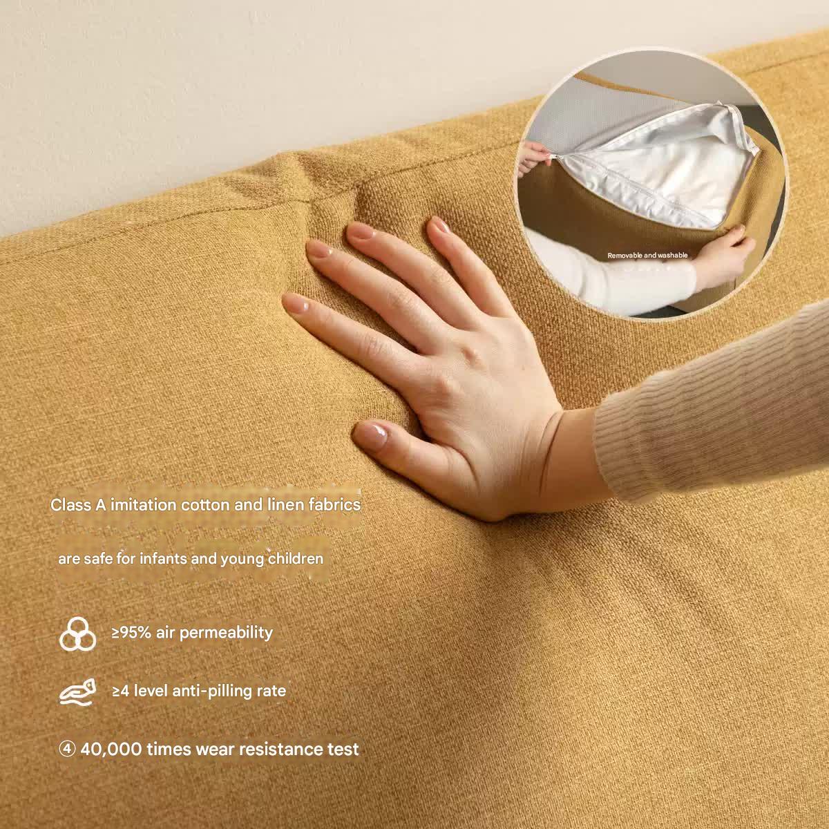 Oak Solid Wood Sofa Imitation Cotton and Linen