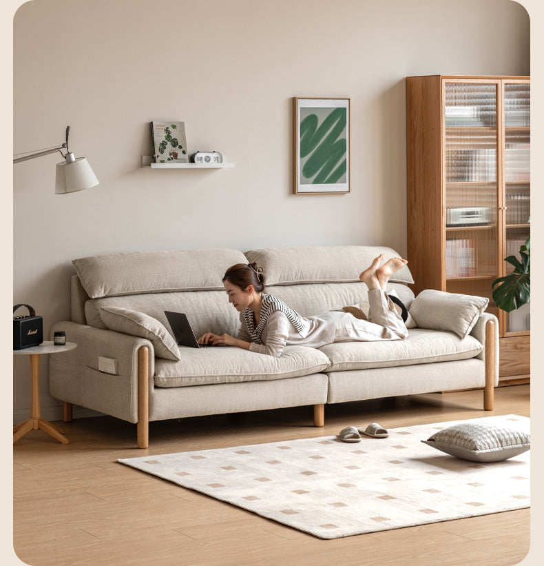 Oak high back chenille sofa washable