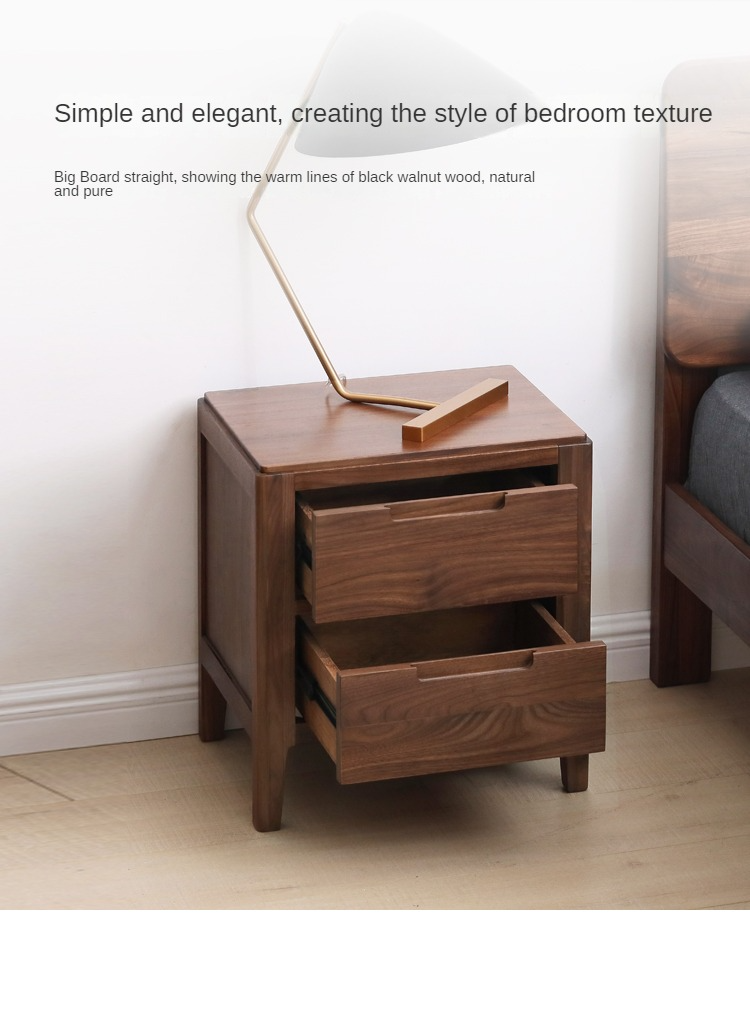 Black walnut solid wood two drawers nightstand"