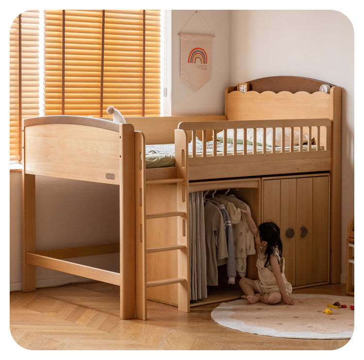 Beech Solid Wood Children's with Light Guardrail Bed