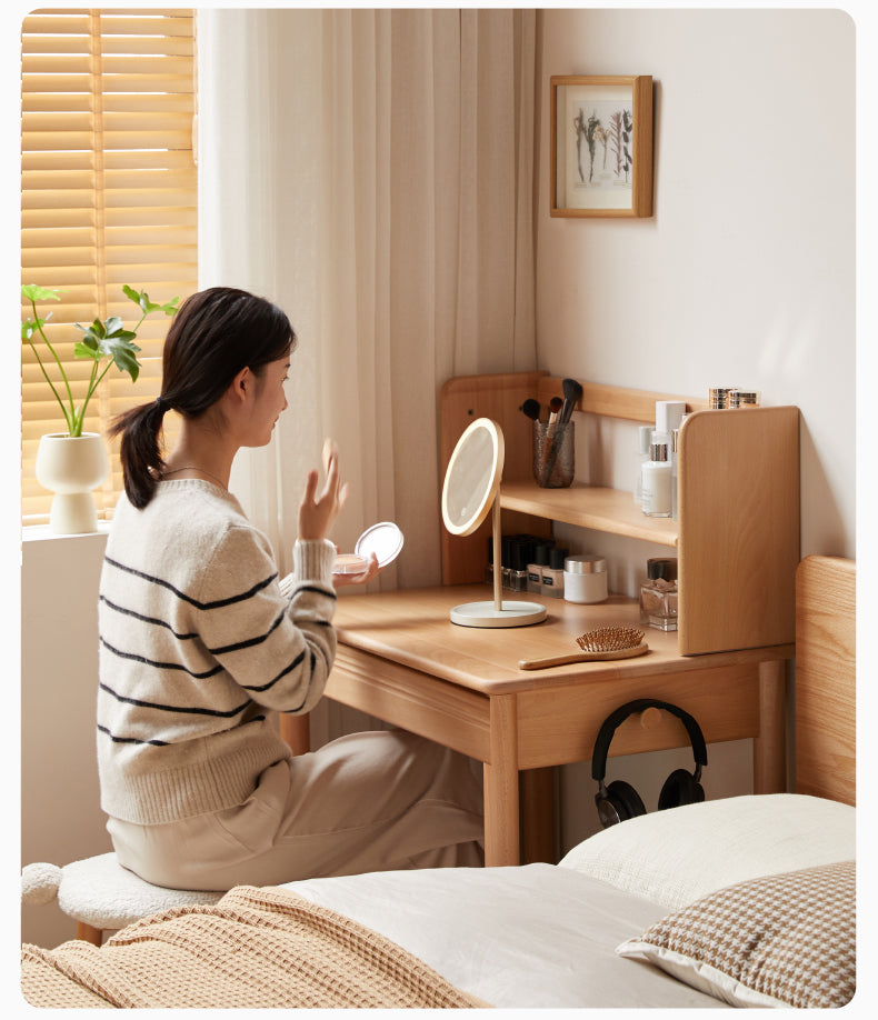 Beech Solid Wood Desk Bookshelf Integrated