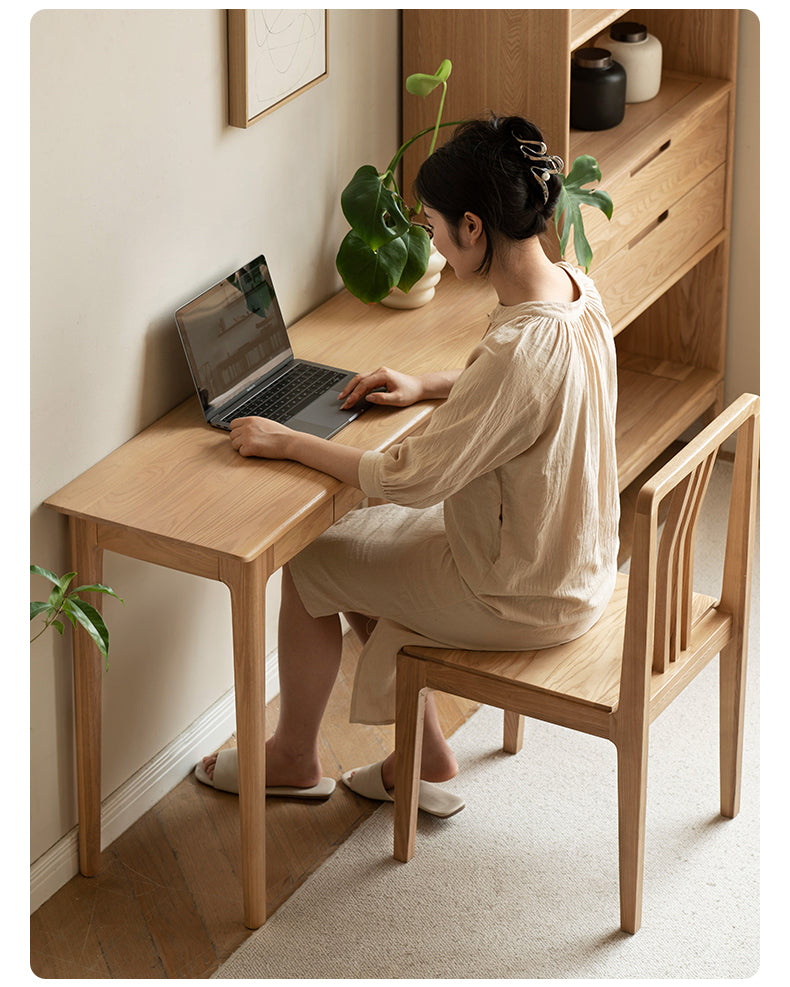 Ash Solid Wood Narrow Computer Study Desk