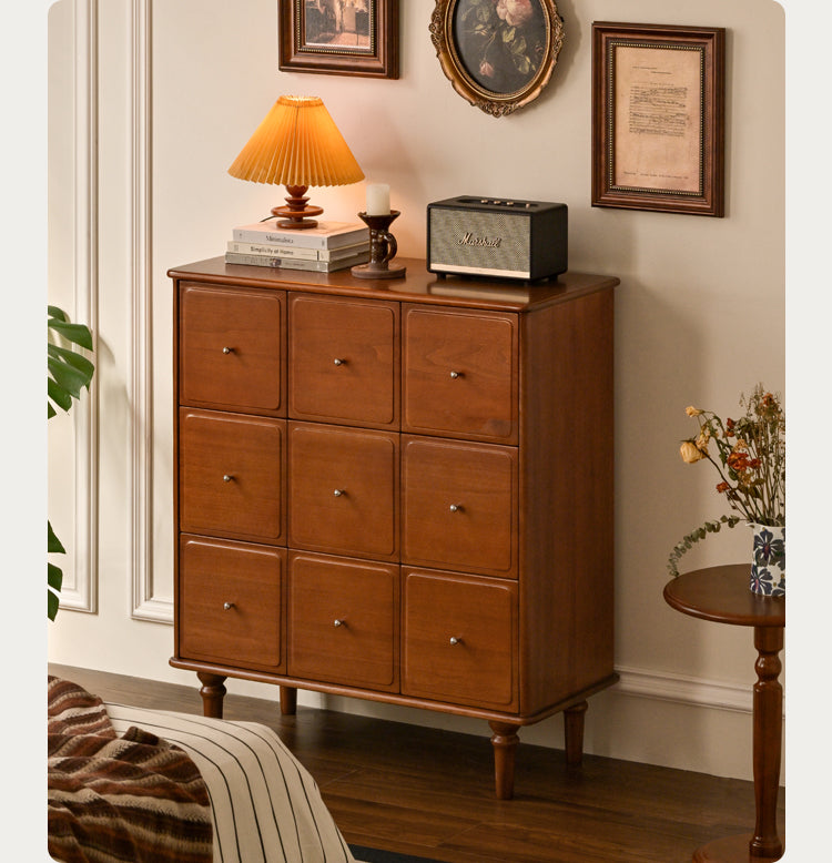 Poplar Solid Wood Cabinet French Retro Nine Drawers Cabinet