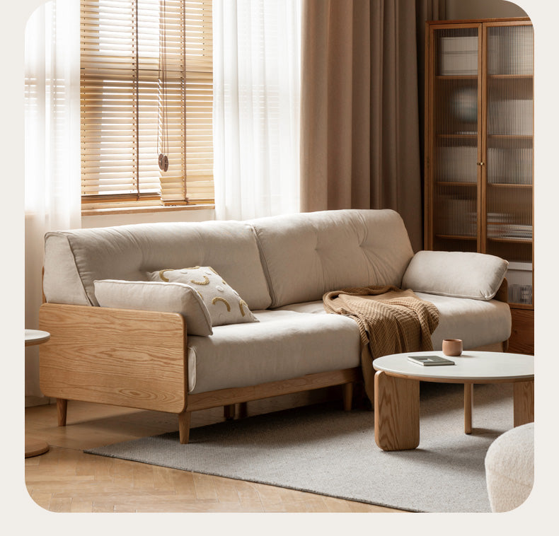 Oak Solid Wood Straight Fabric Sofa