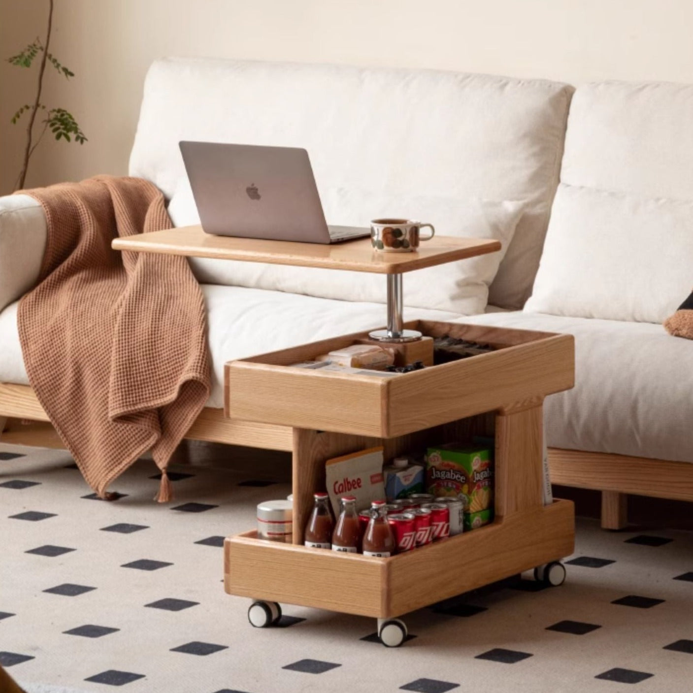 Oak Solid Wood Rotating Mobile Side Table"